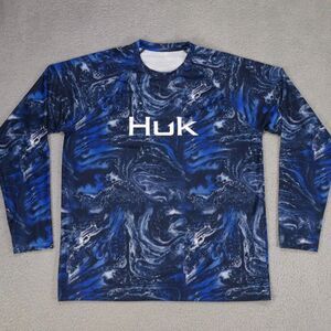 Huk Fishing Shirt Mens Large Blue Long Sleeve Performance Stretch